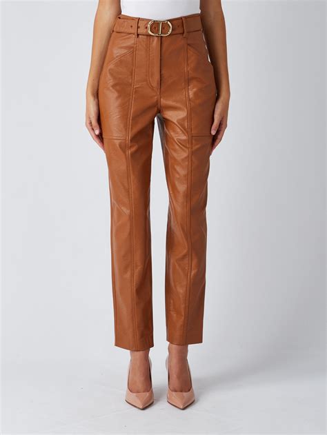 pantaloni in pelle fendi donna|Pantalone in pelle color cuoio .